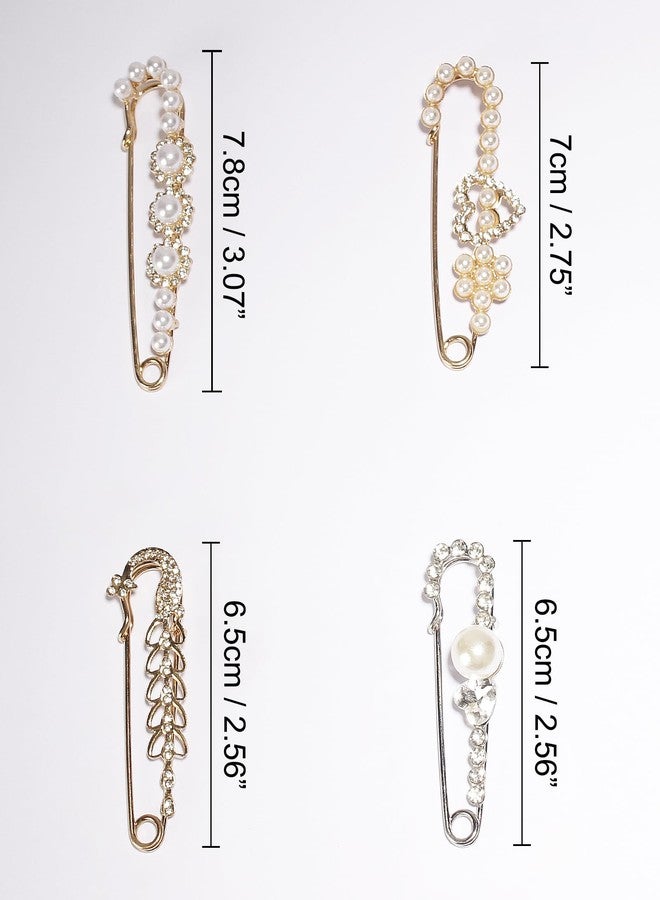 QUJUFIND 4 Pieces Women Brooch Pins Sweater Shawl Clips Faux Crystal Pearl Brooches ，Safety Pins，Clothes Buckle Clips， Dress Clips Shirt Clips for Women (Style-4) - Image 2